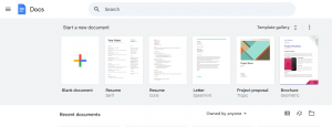 dashboard of Google Docs